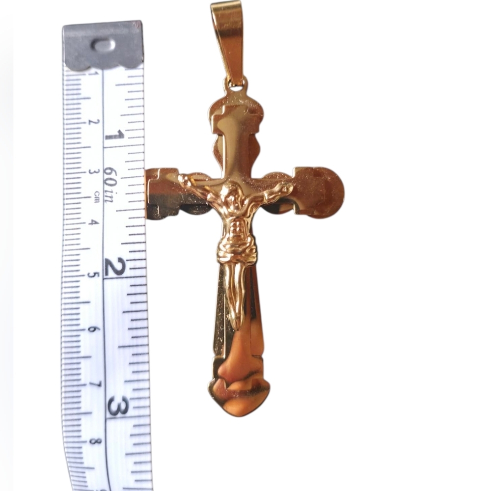 Stainless Steel Gold Crucifix Pendant New - Picture 4 of 4